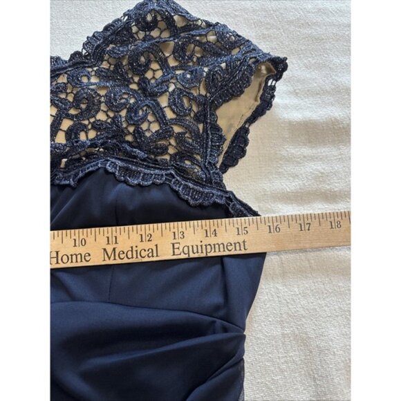 Alex Evenings Navy Metallic Cutout Lace Maxi Gown/Dress Side Ruched Skirt‎ SZ6 - Picture 5 of 11